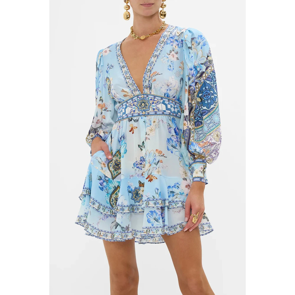 Camilla Ruches zijden jurk Al Manial Palace Memoirs Blue Dames