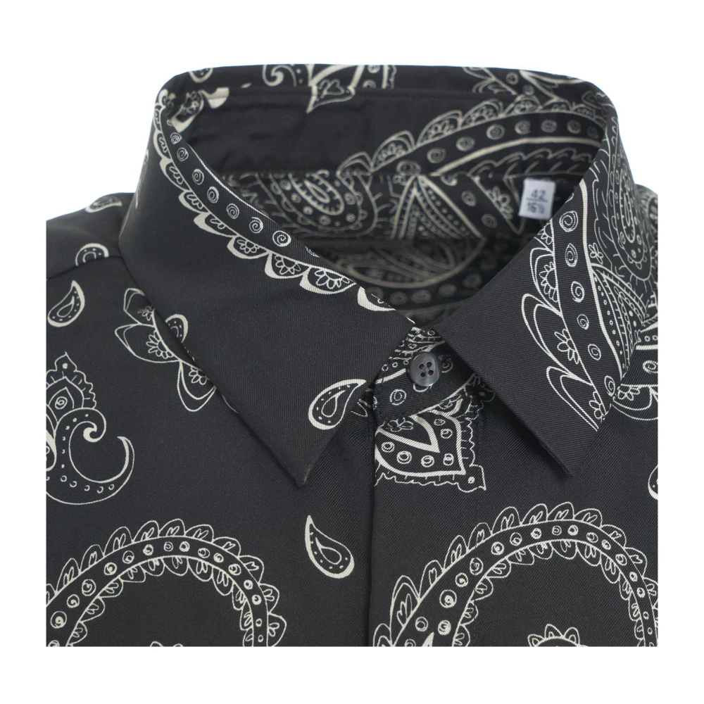 Robert Friedman Elegante zwarte zijden blouse met paisley Black Heren