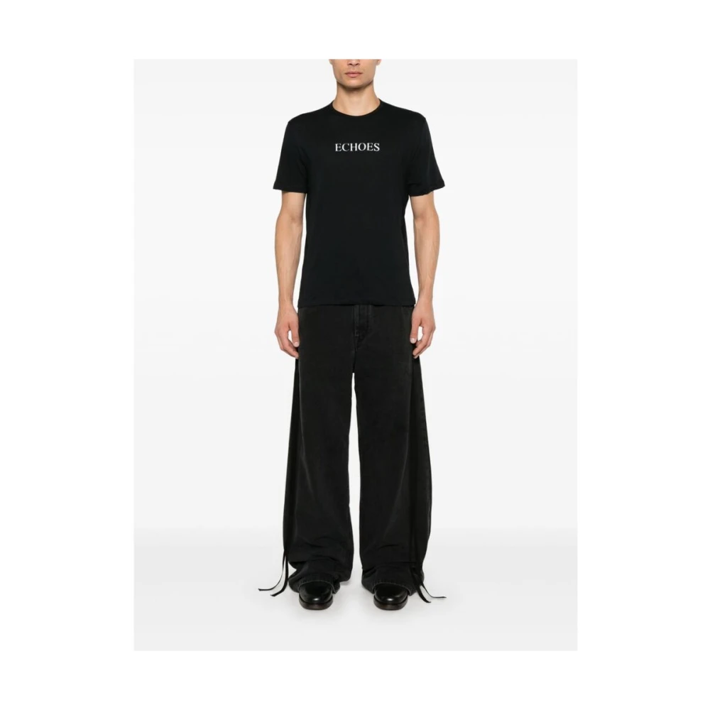 Ann Demeulemeester Zwart Echoes Print Crew Neck T-shirt Black Heren