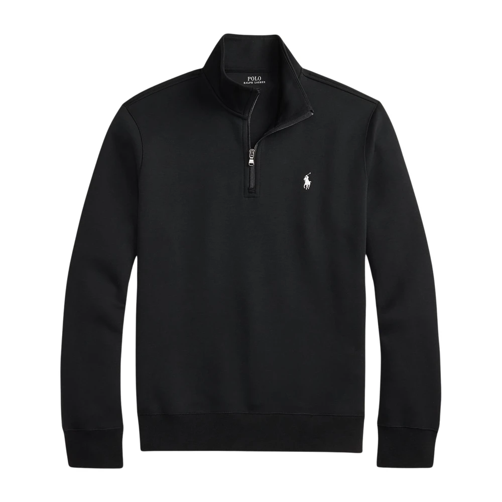 Polo Ralph Lauren , Zip-Throughs, Male, Black, S, Double-Knit Quarter-Zip Pullover
