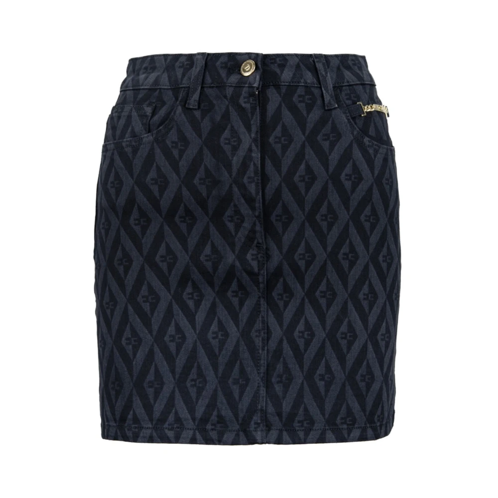 Elisabetta Franchi Denim Rok met Logo Patroon en Zakken Black Dames