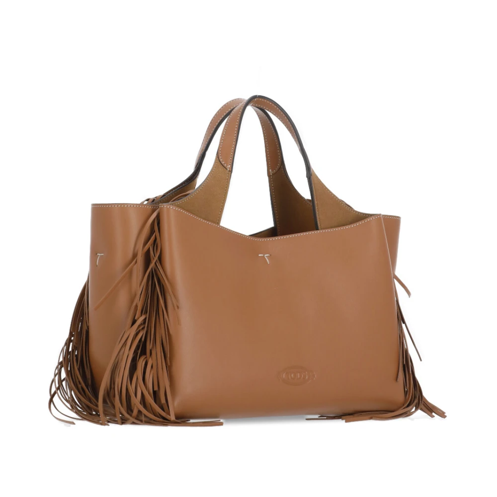 TOD'S Bruine Leren Schoudertas met Metalen Logo Brown Dames
