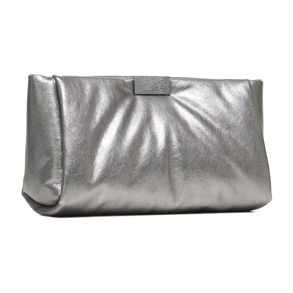 BRUNELLO CUCINELLI Glinsterende Zilveren Leren Clutch Tas Gray Dames