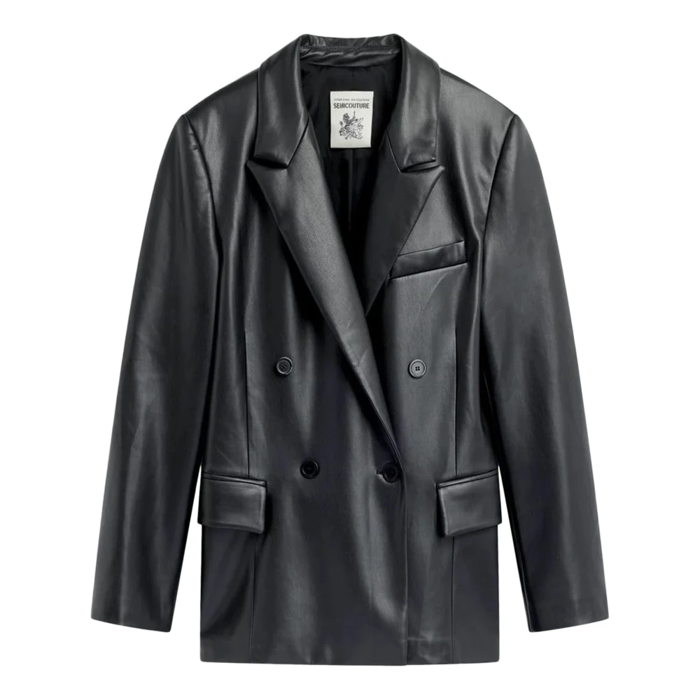 Semicouture Eco-lederen double-breasted jas zwart Black Dames