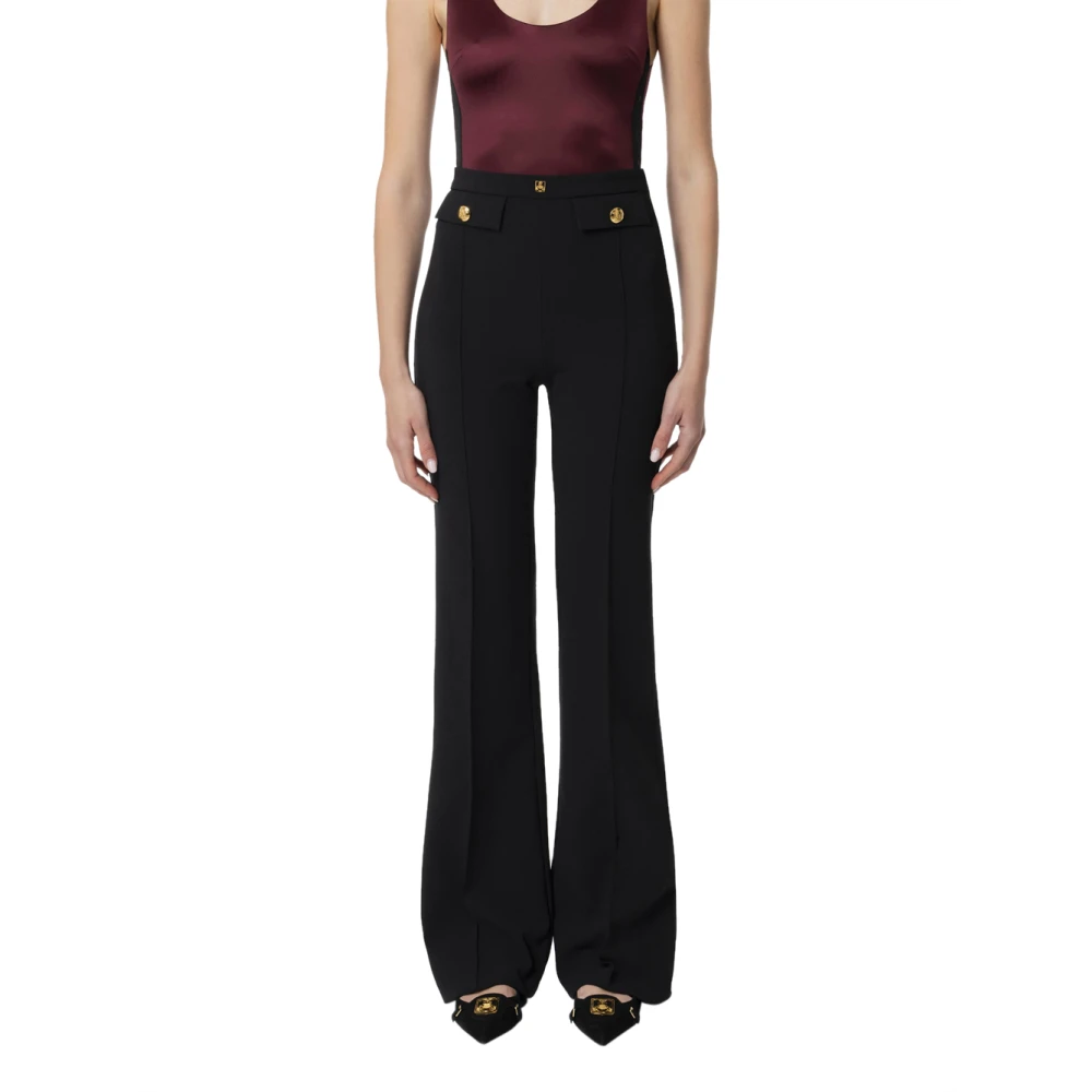 Elisabetta Franchi Zwarte Palazzo Broek met Stud Detail Black Dames