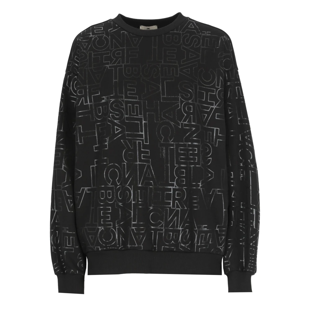 Elisabetta Franchi Zwarte Katoenen Sweatshirt met Ronde Hals Black Dames