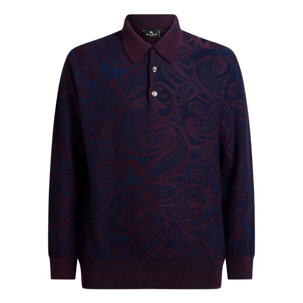 Etro Lila Stickad Ull Polo Tröja