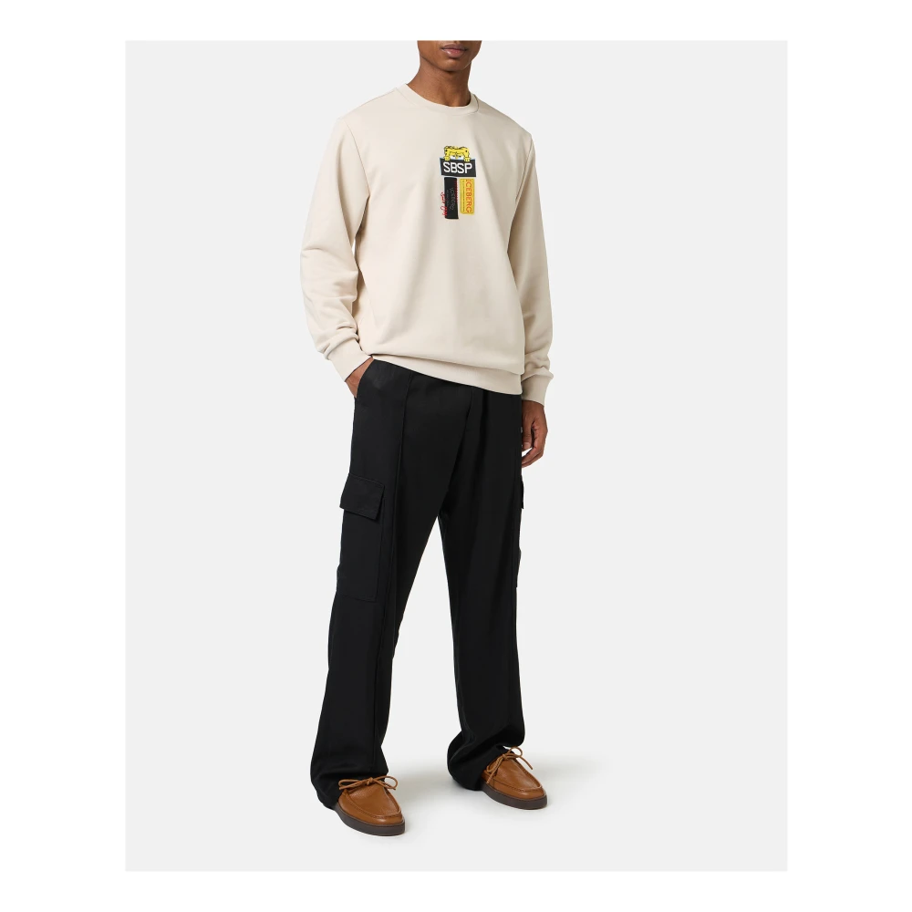 Iceberg Poeder witte crewneck sweatshirt in scuba stof en logo Beige Heren