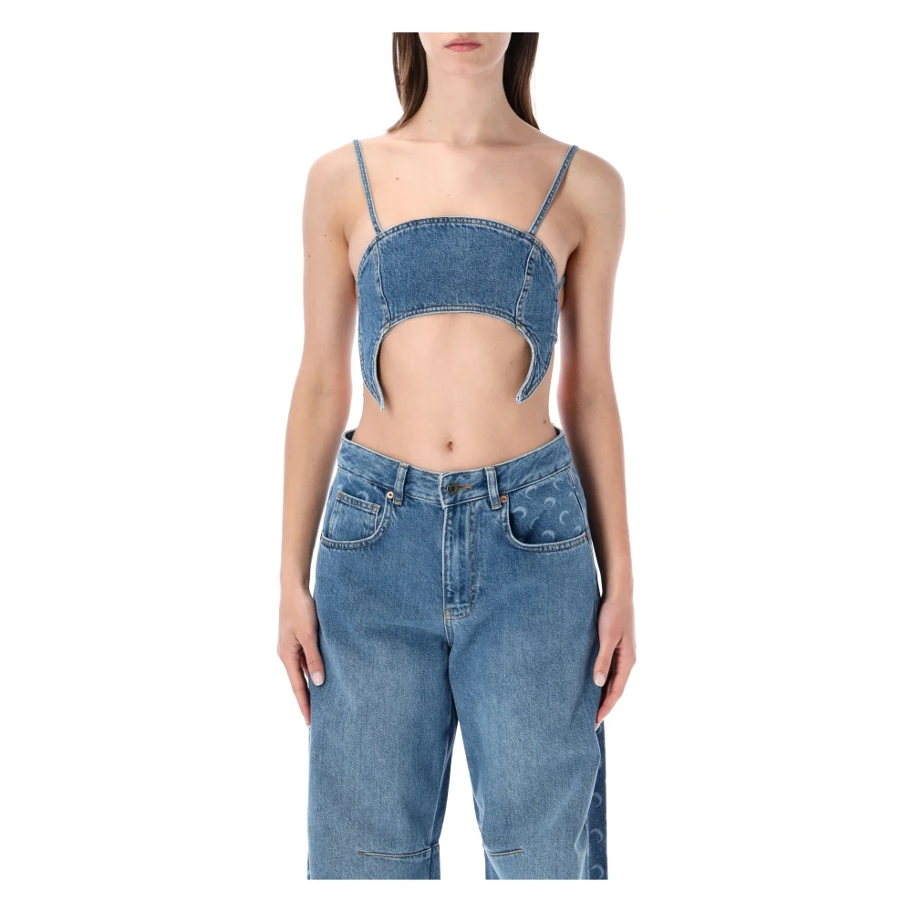 Marine Serre Women's Blue Moon Denim Shaped Top - Sleeveless Tops - Xs - Tops