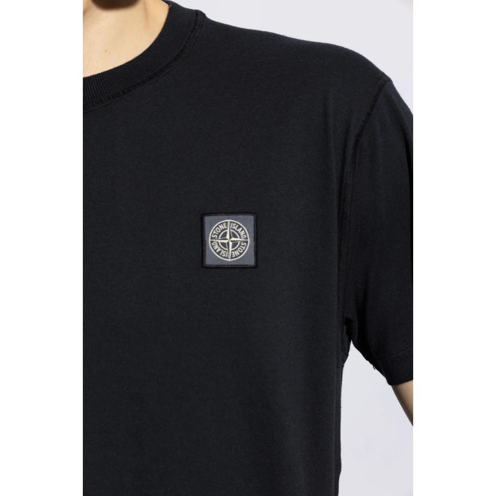 Stone Island T-shirt met logo patch Blue Heren