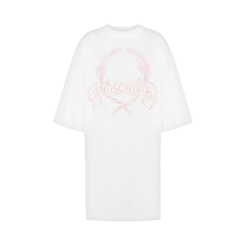 Moschino Women's White Heavy Cotton Oversize Dress Laurel Crown