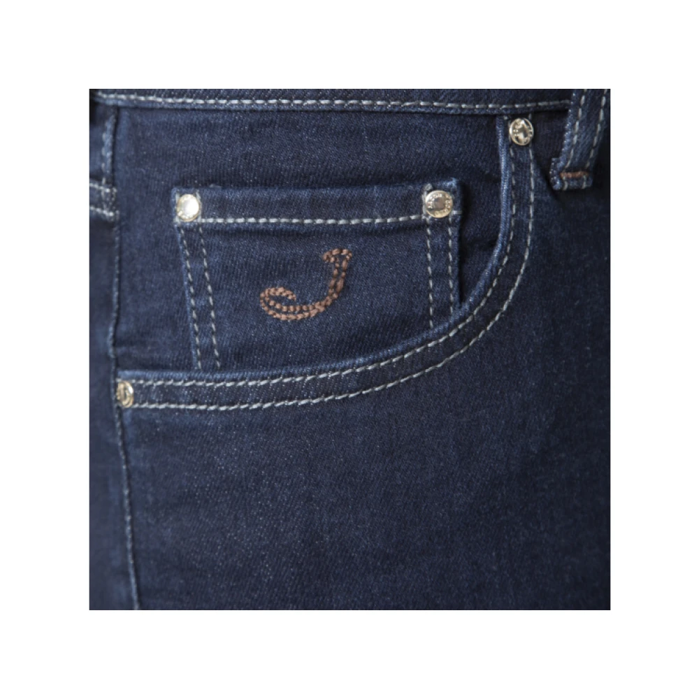 Jacob Cohën Donkerblauwe Ruwe Denim Jeans met Bruine Patch Blue Heren
