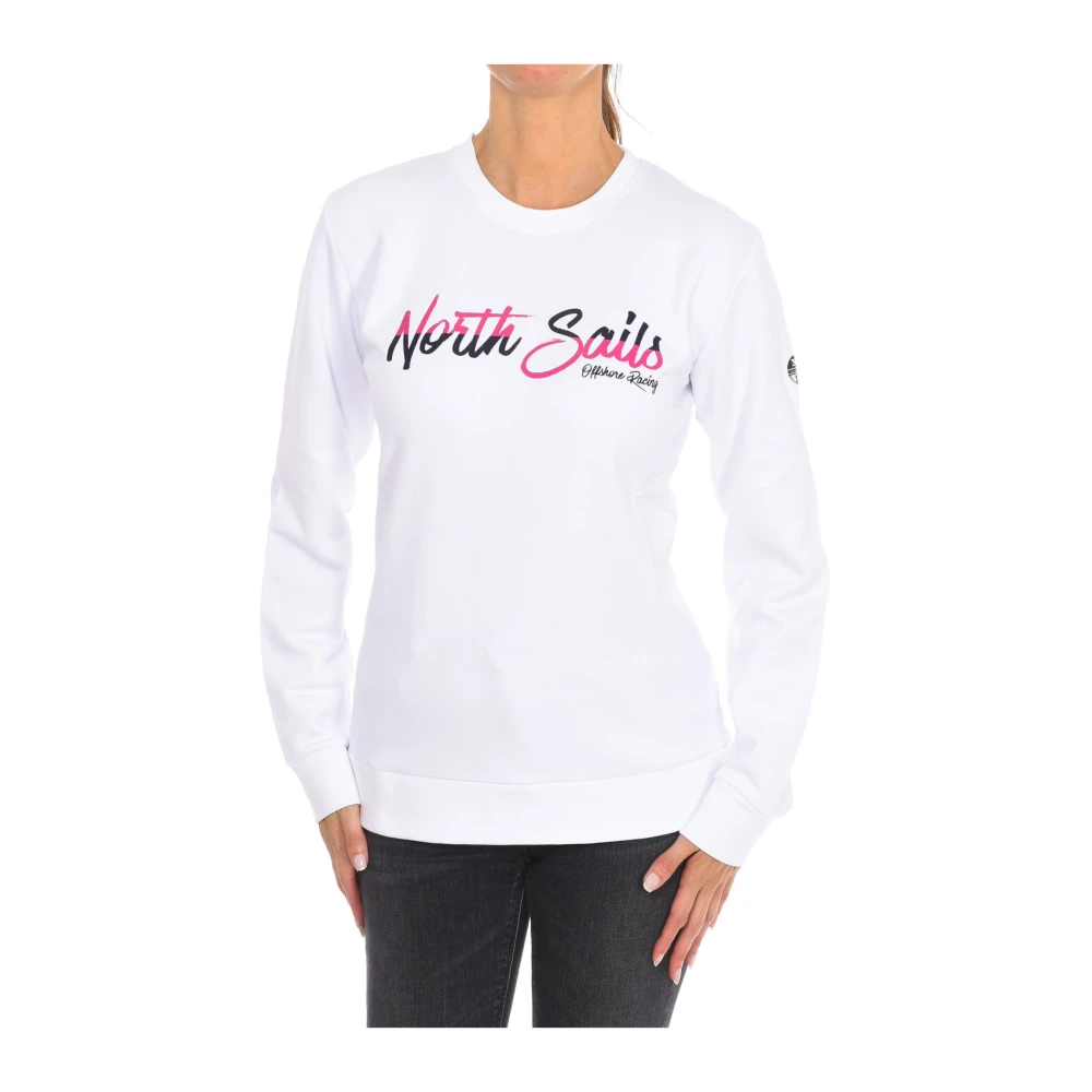 North Sails Women's White Sweatshirts,, Ribbed Round Neck Sweatshirt Large