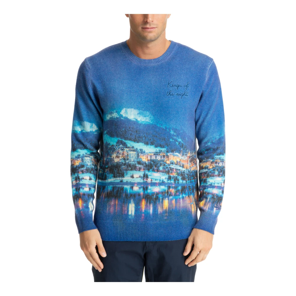 MC2 Saint Barth Nacht Koning Abstracte Sweater met Logo Blue Heren