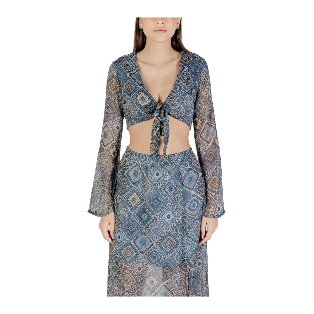 Only Women's Blue Print V-Neck Top Set