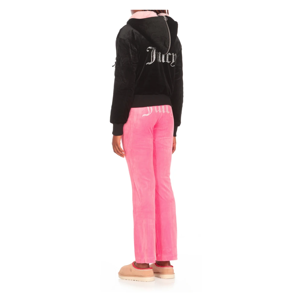 Juicy Couture Zwarte Bomberjack met Bont Capuchon Black Dames