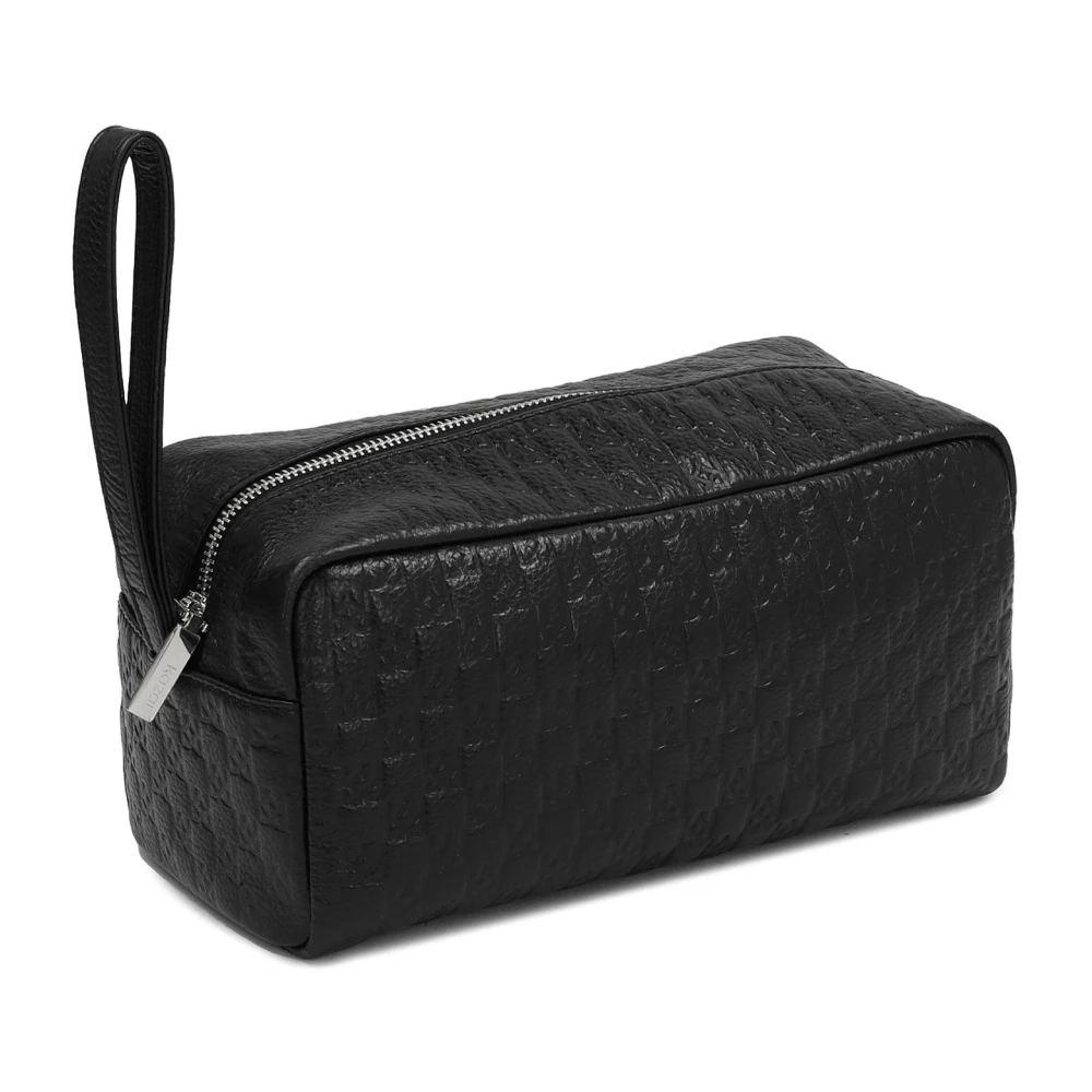 Kazar Zwarte leren cosmetische tas met reliëf monogrammen Black Dames