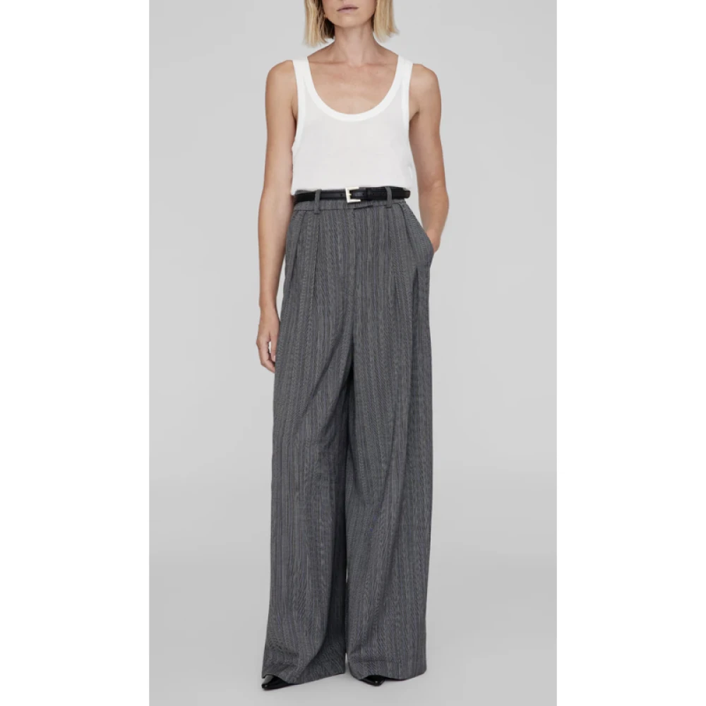 Anine Bing Gestreepte wijde broek van wolmix Gray Dames
