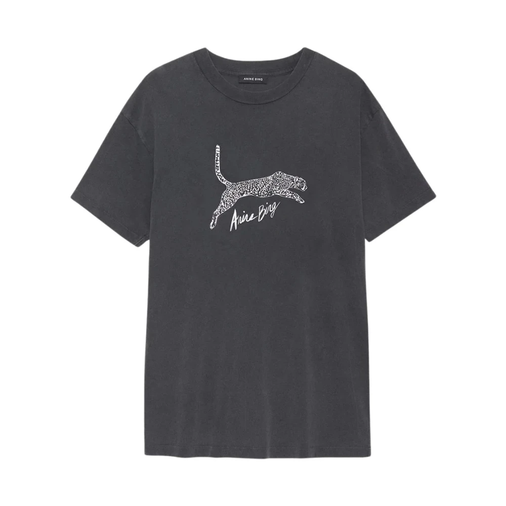 Anine Bing Luipaardprint Walker Tee Black Dames