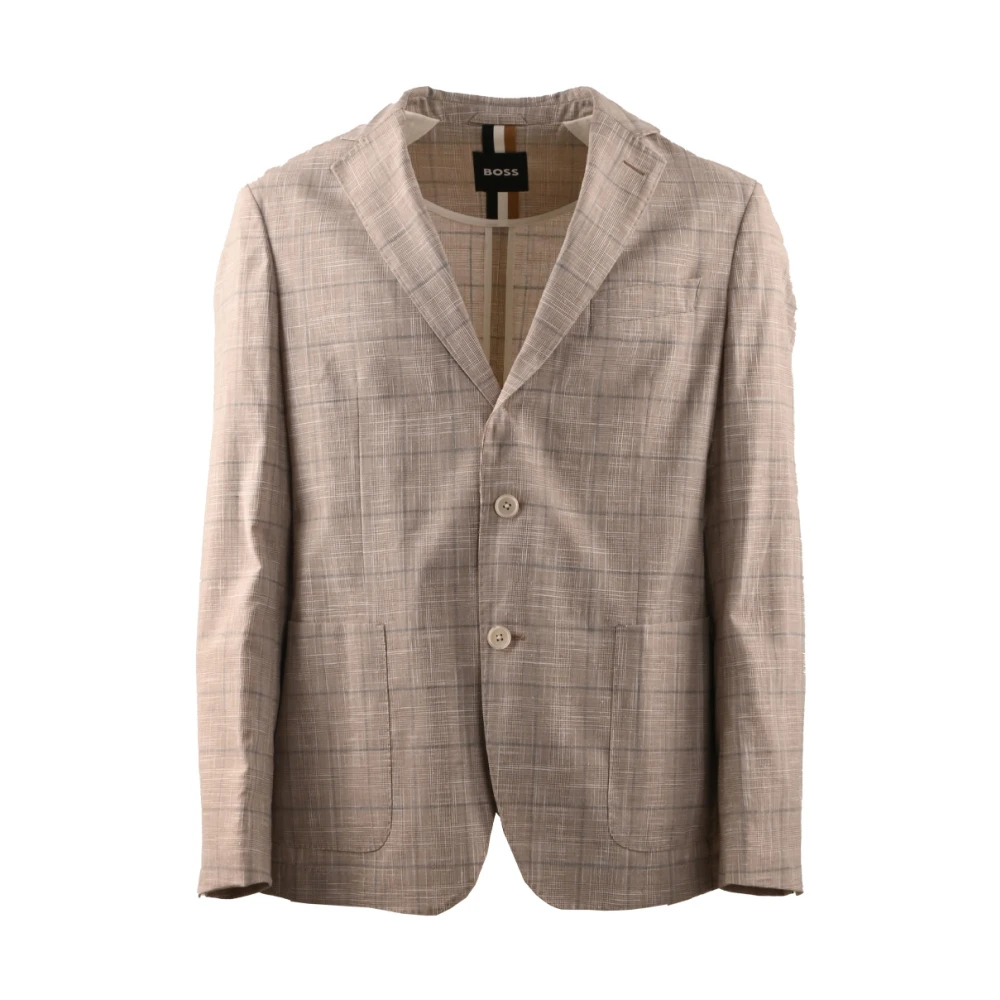 Hugo Boss Katoenen geruite Slim Fit Jas Beige Heren