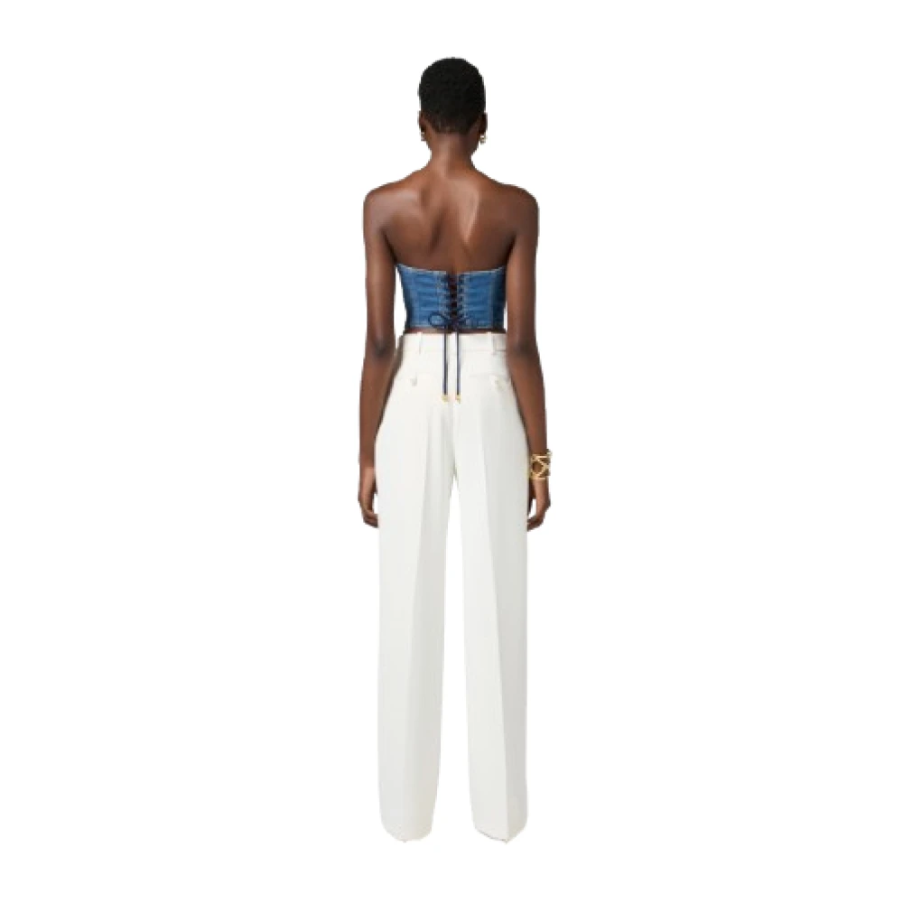 Elisabetta Franchi Denim Bustier Top met Kantdetail Blue Dames