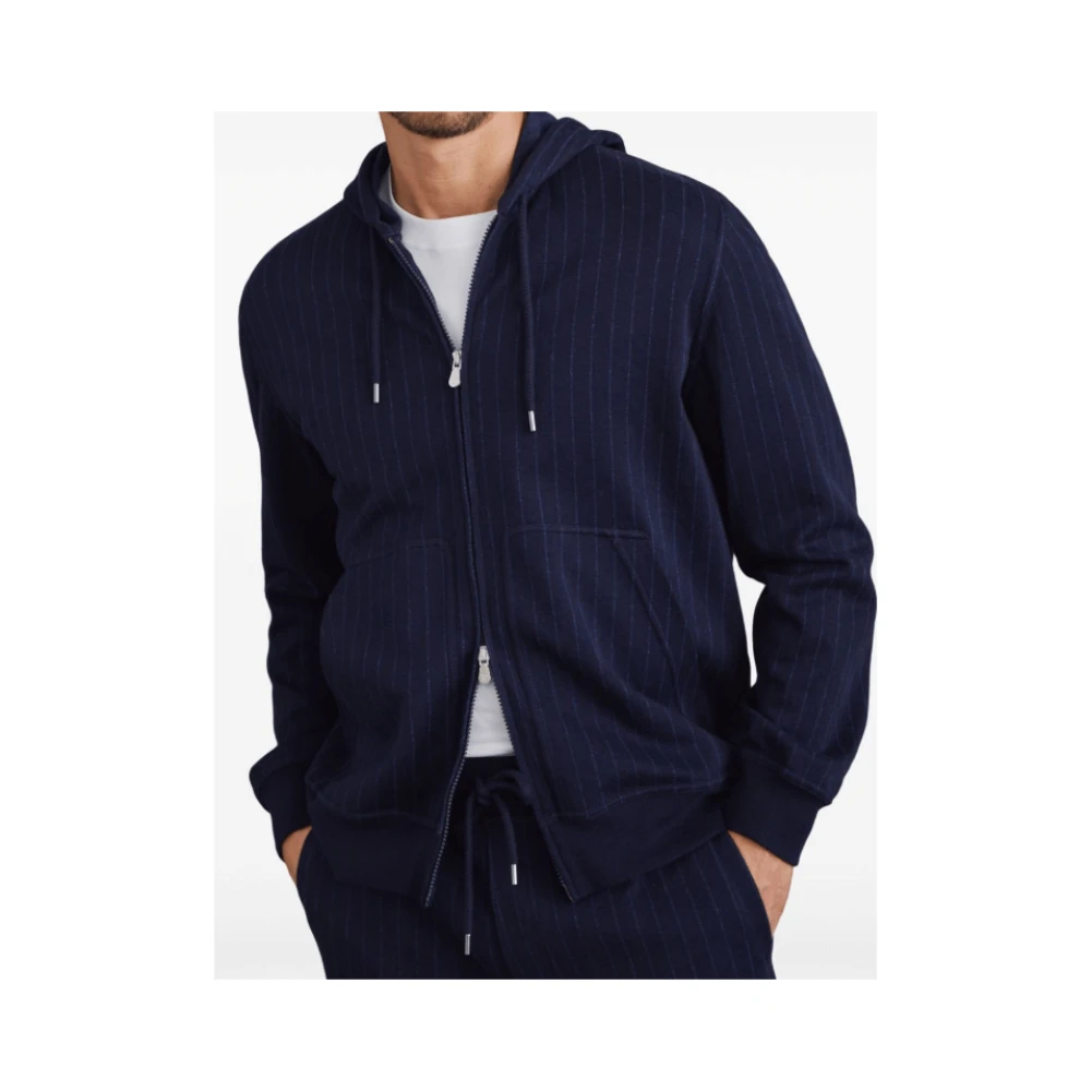 BRUNELLO CUCINELLI Navy Pinstripe Rits Hoodie Blue Heren
