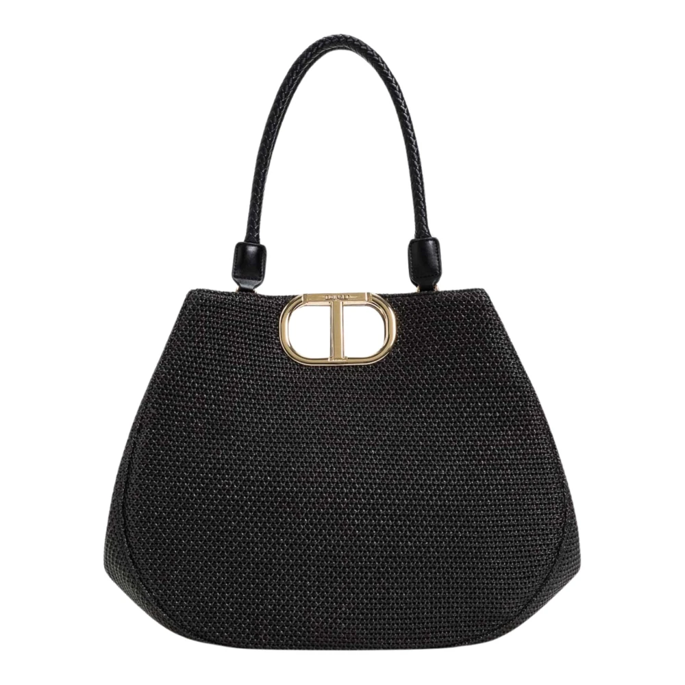 Twinset Zwarte geweven stro shopper tas Black Dames
