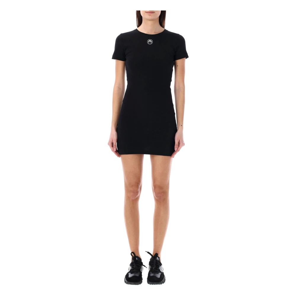 Marine Serre Zwarte Rib T-shirt Jurk Black Dames