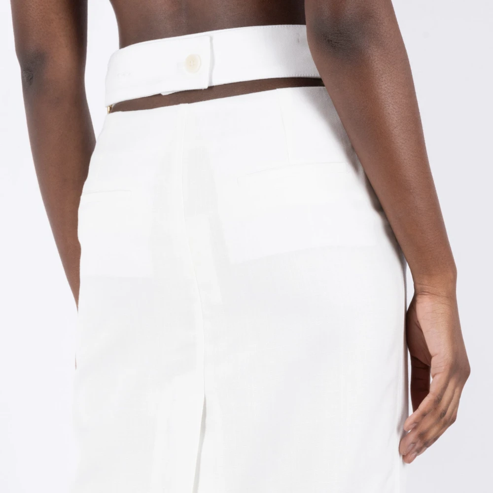 Jacquemus Witte Midi Rok met Cut Out White Dames