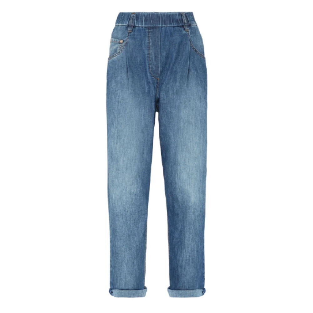 BRUNELLO CUCINELLI Navy Elastische Taille Tapered Jeans Blue Dames