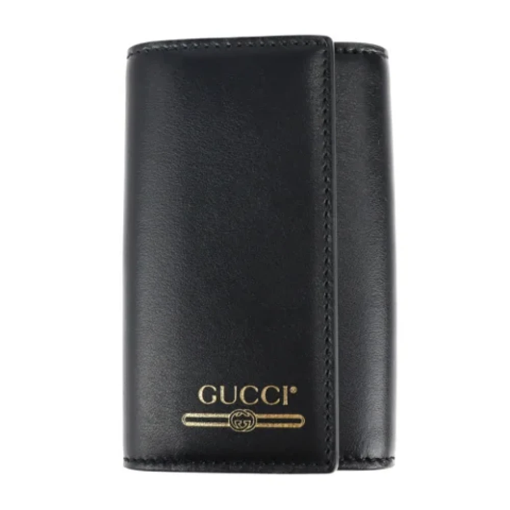 Gucci Vintage Tweedehands Zwarte Leren Gucci Sleutelhanger Black Dames