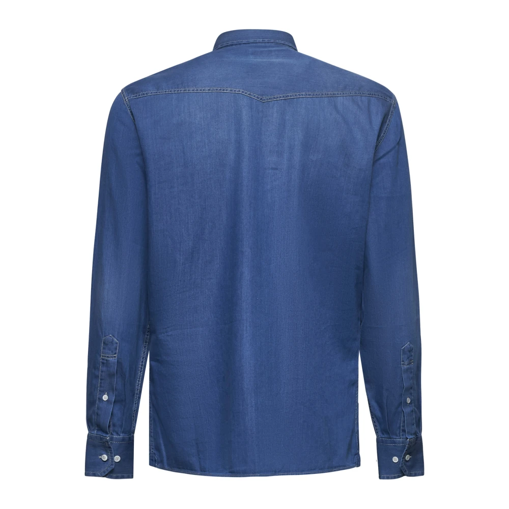 BRUNELLO CUCINELLI Blauwe denim overhemd met puntkraag Blue Heren
