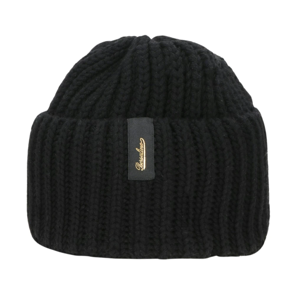 Borsalino Gebreide Wol Beanie Muts Black Unisex
