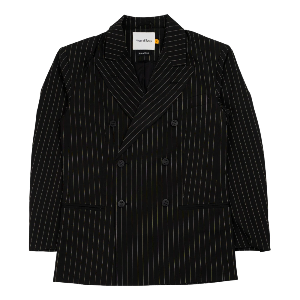 House of Sunny Zwart Gestreepte Geborduurde Double-Breasted Blazer Black Dames