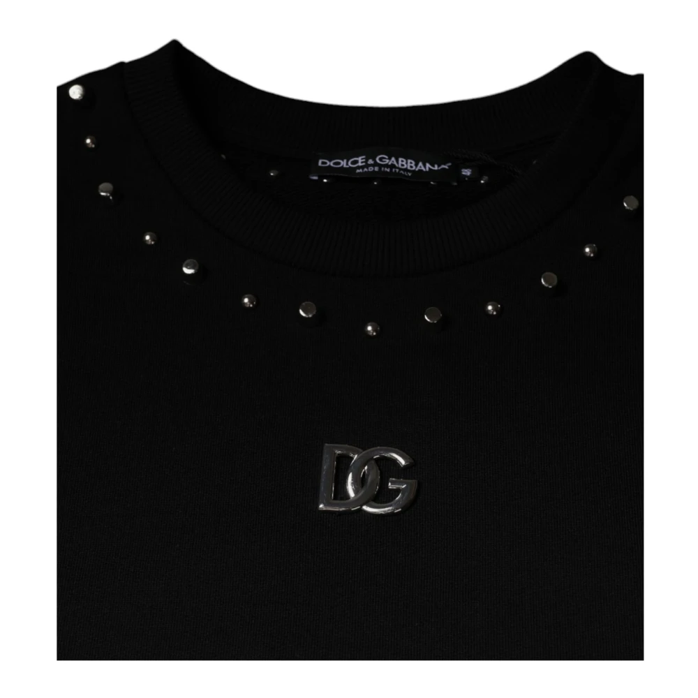 Dolce & Gabbana Zwart Logo Studded Pullover Sweatshirt Black Heren