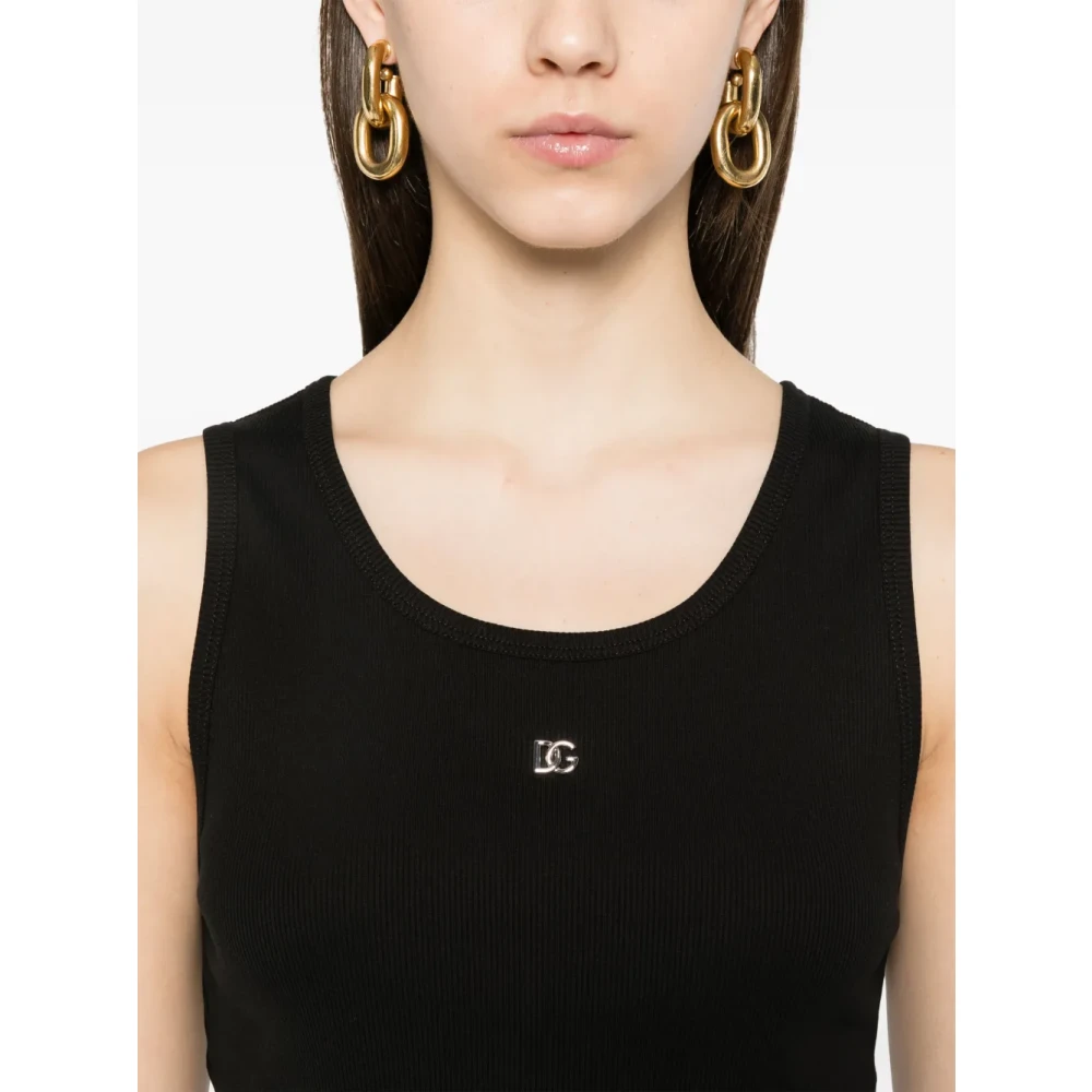 Dolce & Gabbana Zwarte Mouwloze Ronde Hals Shirt Black Dames