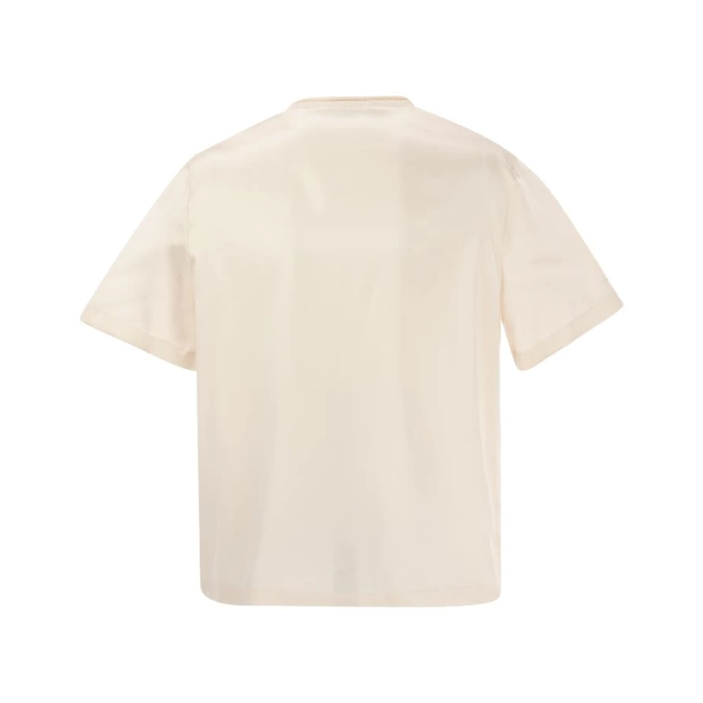 PESERICO Zijden Tricot Kraag T-Shirt met Punto Luce Beige Dames