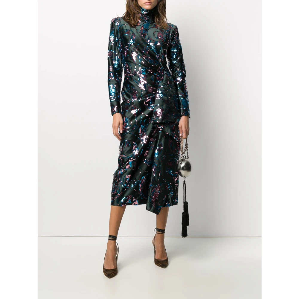 Dries Van Noten Groene Pailletten Geborduurde Jurken Green Dames