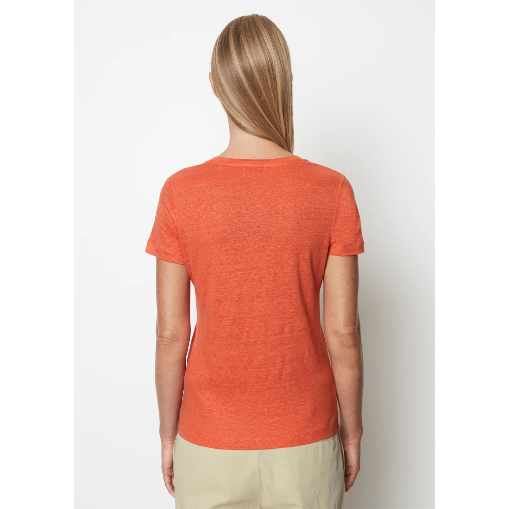 Marc O'Polo Linnen V-hals T-shirt normaal Orange Dames