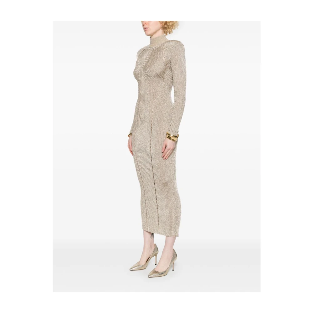 Self Portrait Gouden Geribbelde Gebreide Jurk Yellow Dames