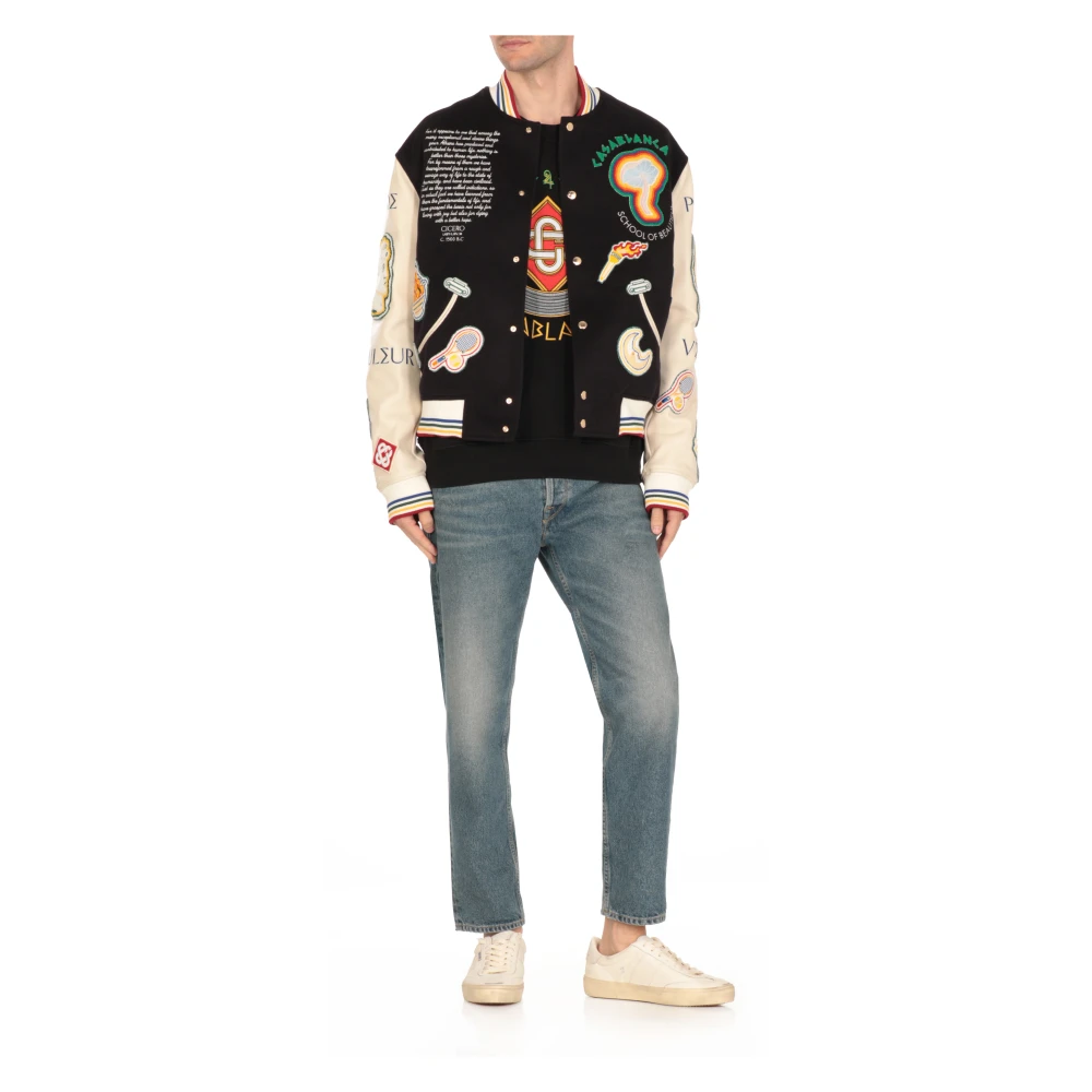 Casablanca Blauwe wollen bomberjack patchwork patroon Blue Heren