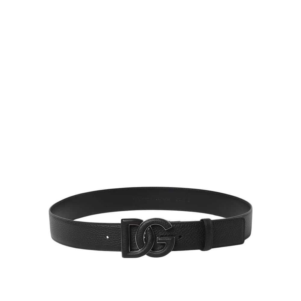 Dolce & Gabbana Men's Black Logo Buckle Leather Belt