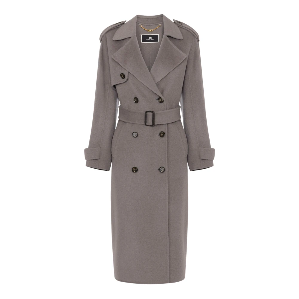 Elisabetta Franchi Wollen Trenchcoat Gray Dames
