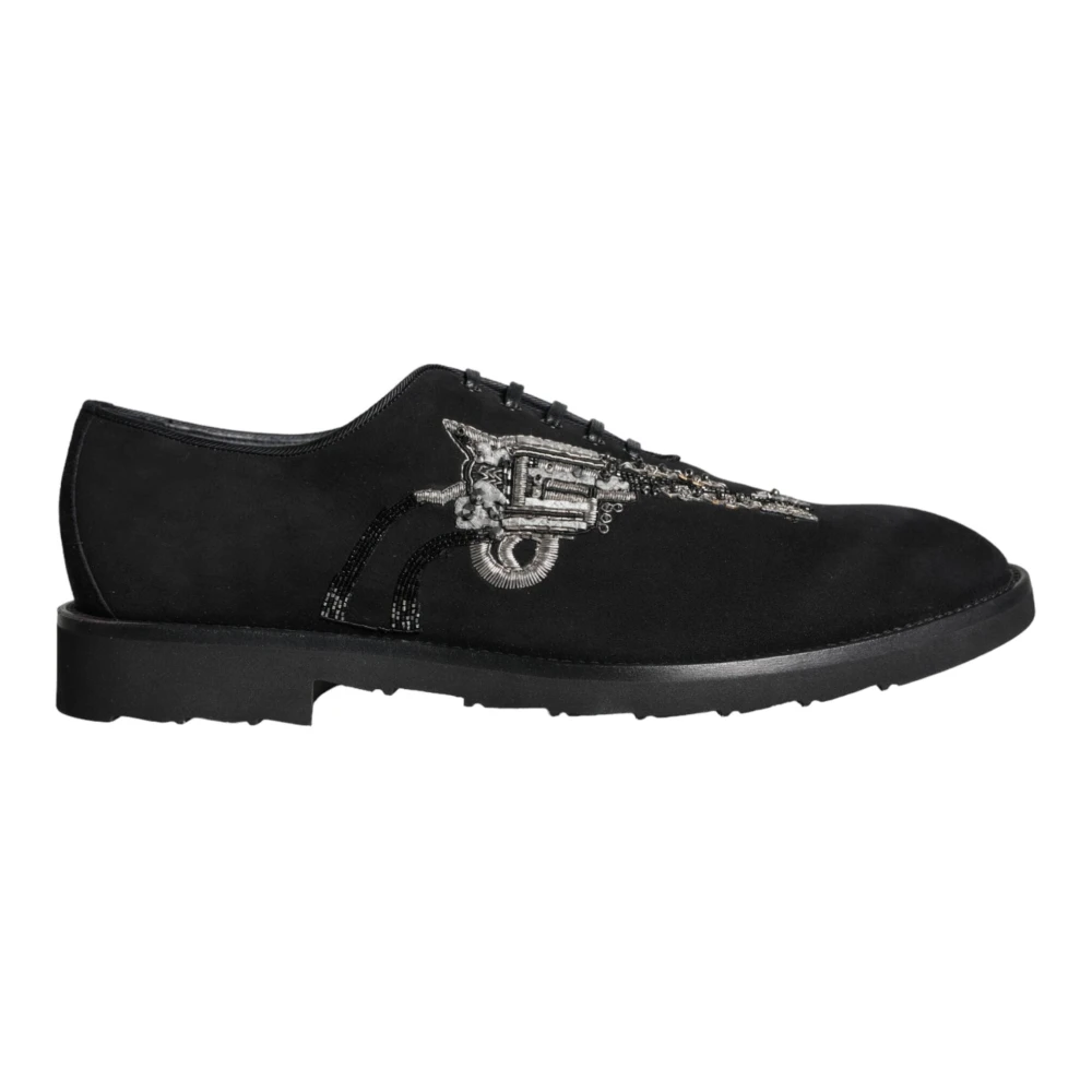 Dolce & Gabbana Men's Black Suede Sicilia Lace-Up Formal Shoes