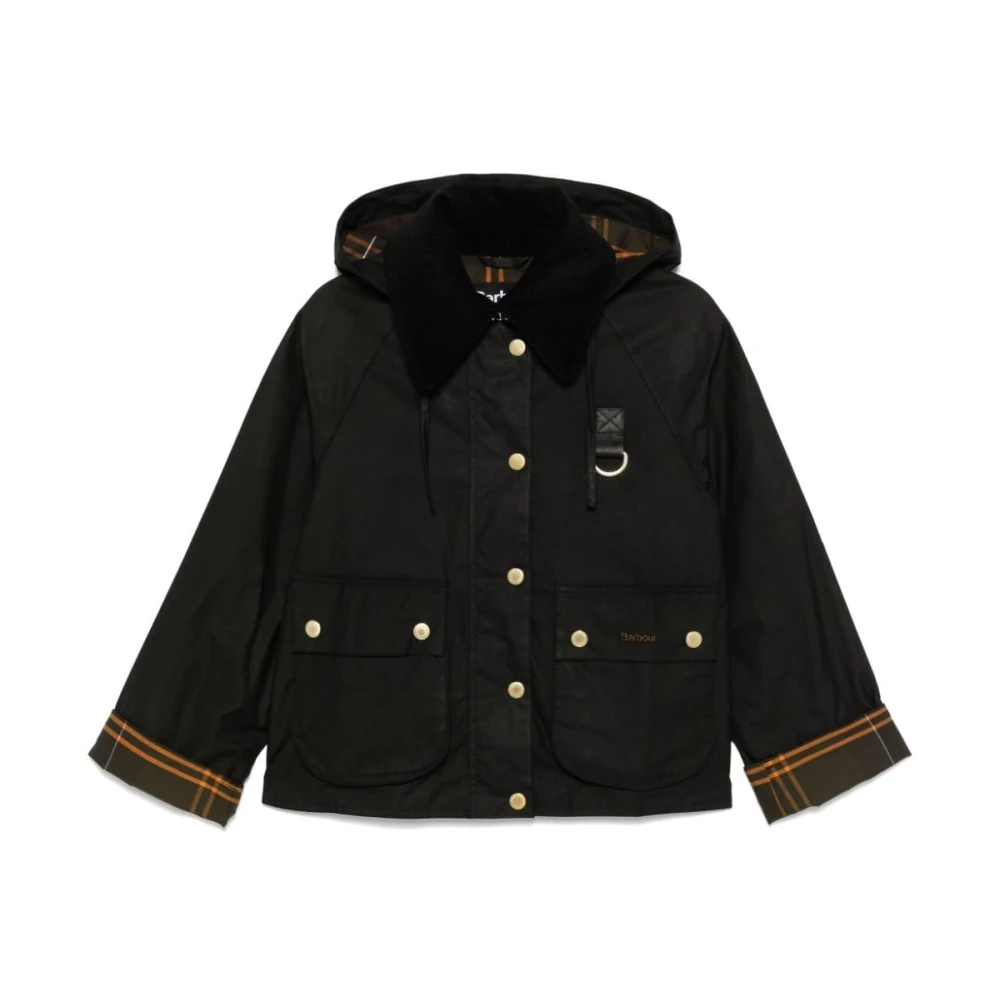 Barbour Svart Vaxad Bomull Jacka med Huva Black, Dam