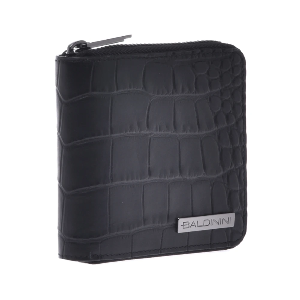 Baldinini Wallet with zip in black leather with crocodile print Black Heren