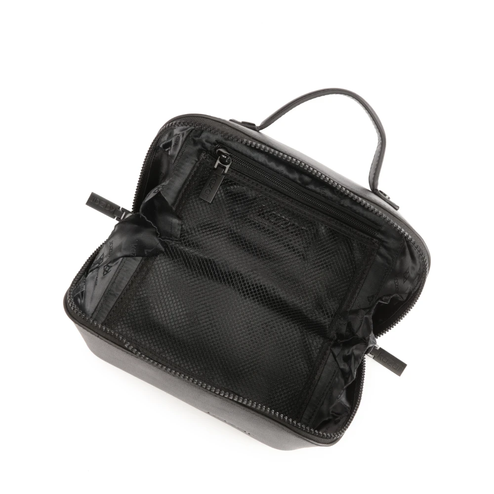 Kazar Zwarte leren cosmetische tas met gewatteerde bodem Black Heren