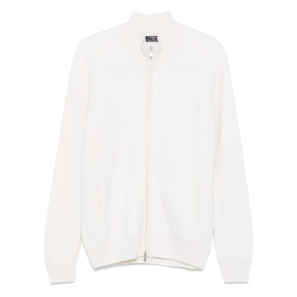Barba Luxe Cashmere Cardigan Volledige Rits Italië White Heren