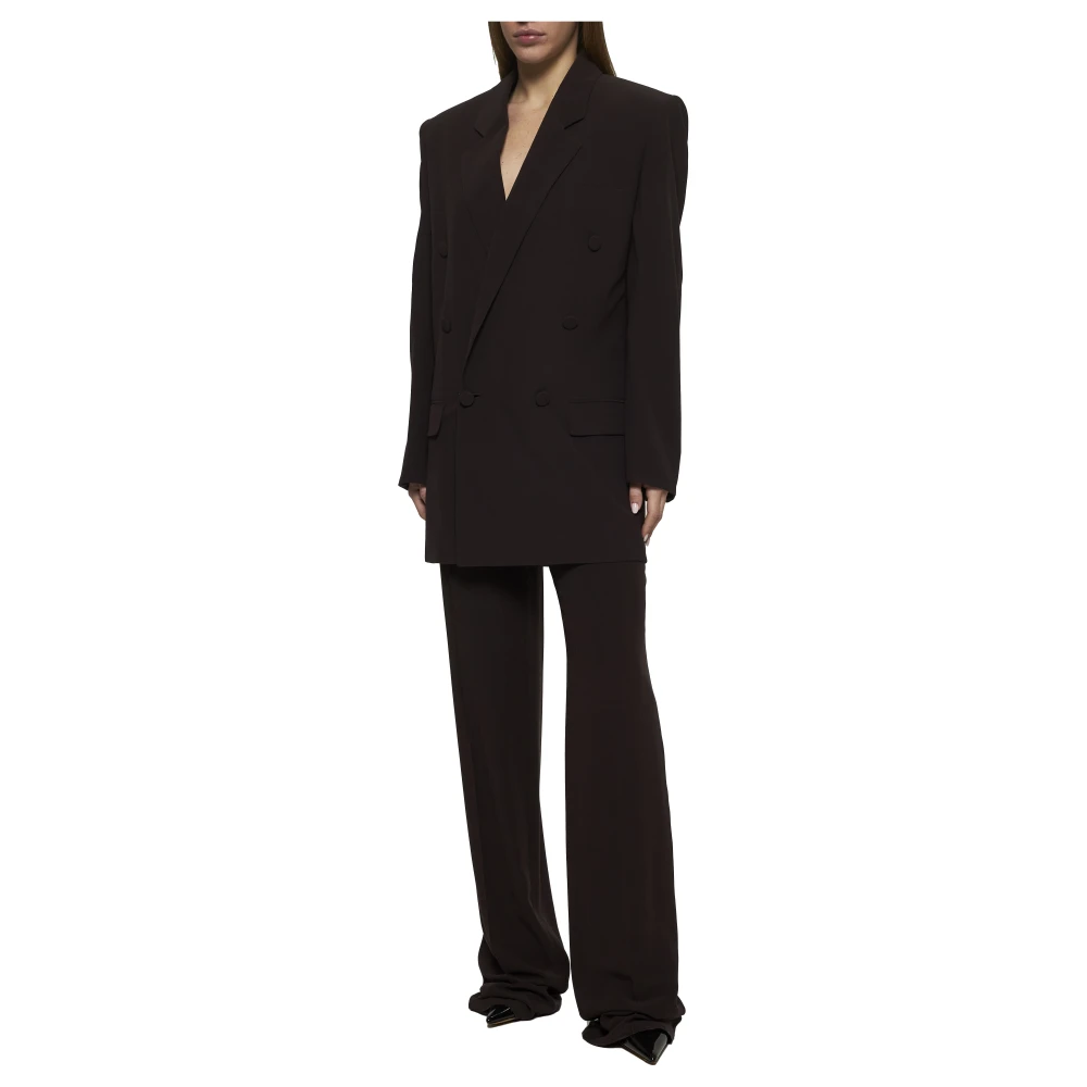 Saint Laurent Bruine Zijden Double-Breasted Jas Brown Dames