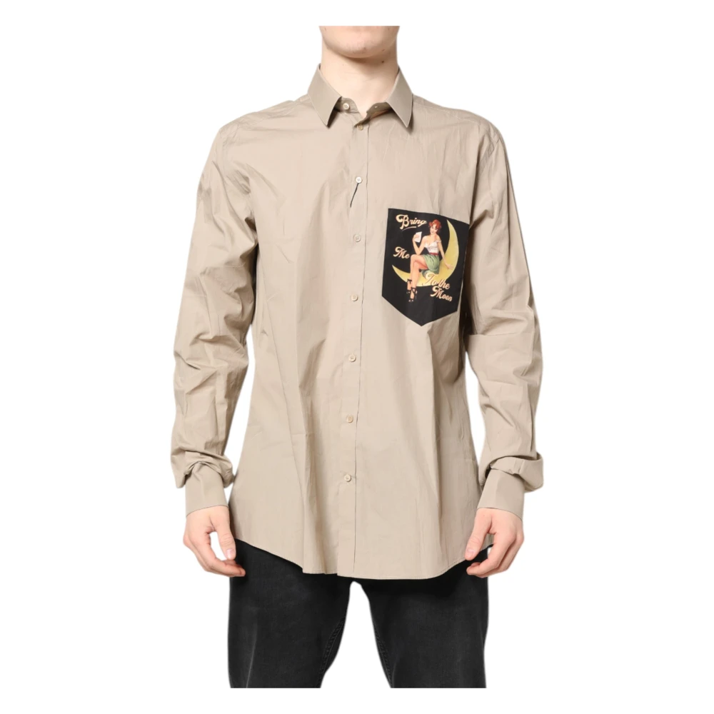 Dolce & Gabbana Casual Shirts, Male, 5XL, Pin Up Print Casual Shirt Beige